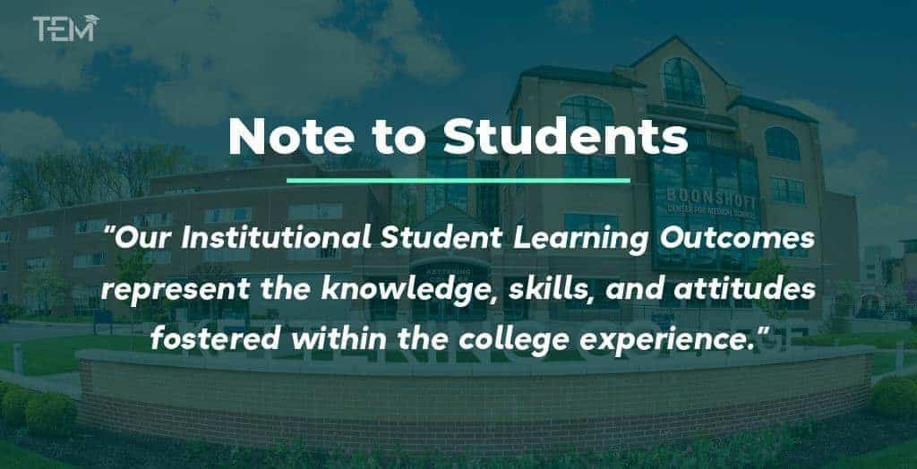 “Our Institutional Student Learning Outcomes represent the knowledge, skills, and attitudes fostered within the college experience.” Note to Students: Kettering College